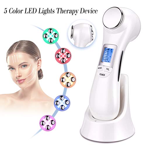 Cepillo facial limpiador, exfoliante y masajeador 6 en 1; cepillo facial para tratamiento facial con RF, EMS, ultrasonidos, vibración, iones y luz led Rejuvenece, limpia y alisa arrugas finas.