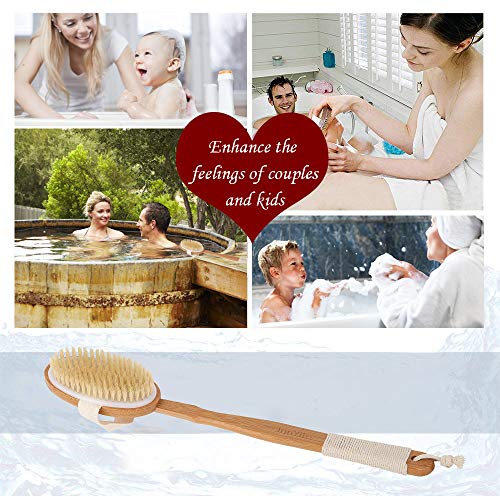 Cepillo para Cuerpo Cerdas Naturales Cepillo en Seco Ducha Baño 2 en 1 Cepillo de Espalda Cepillo Corporal Anticelulitico Mango Largo Exfoliación Masajee SPA Detox Anti celulitis