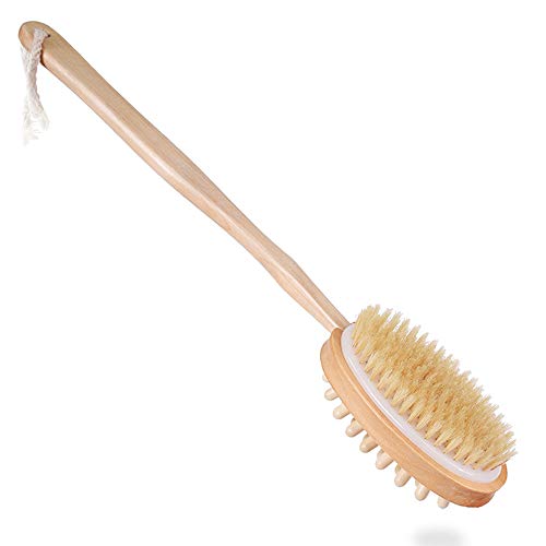 Cepillo para el cuerpo de baño para cepillado húmedo o seco,cepillo exfoliante,doble cara de cerdas naturales exfoliante para la ducha,bueno para circulación sanguínea,desintoxicación y celulitis