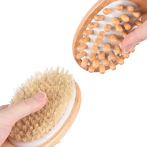 Cepillo para el cuerpo de baño para cepillado húmedo o seco,cepillo exfoliante,doble cara de cerdas naturales exfoliante para la ducha,bueno para circulación sanguínea,desintoxicación y celulitis