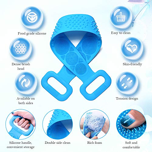 Cepillos de ducha, Tintec 3 piezas toalla de ducha silicona de doble cara de 70cm, con cepillo de baño exfoliante gancho baño masaje corporal limpieza de espalda