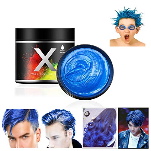 Cera Azul del color del pelo, modelado temporal de una sola vez Cera natural del teñido de pelo del color, crema temporal del peinado, cera que modela para la fiesta, Cosplay, partido (Azul)
