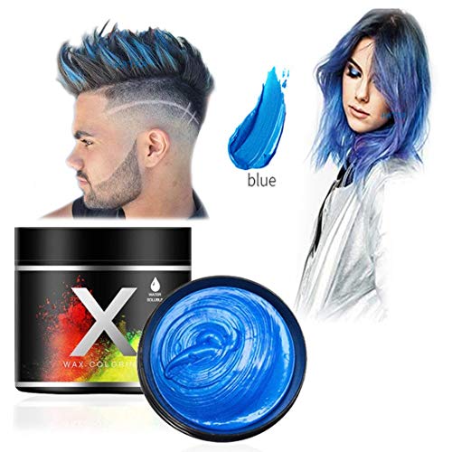 Cera Azul del color del pelo, modelado temporal de una sola vez Cera natural del teñido de pelo del color, crema temporal del peinado, cera que modela para la fiesta, Cosplay, partido (Azul)