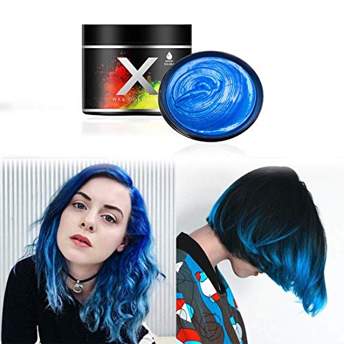 Cera Azul del color del pelo, modelado temporal de una sola vez Cera natural del teñido de pelo del color, crema temporal del peinado, cera que modela para la fiesta, Cosplay, partido (Azul)
