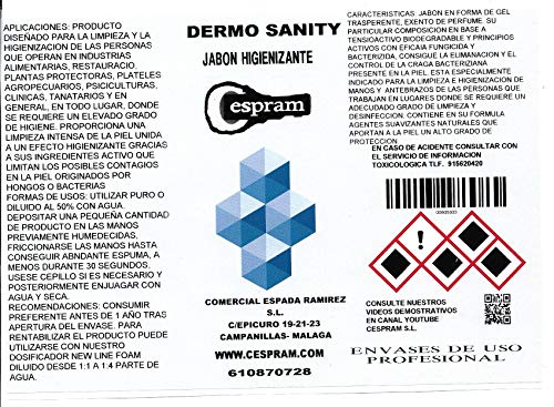 CESPRAM-Gel de manos con propiedades desinfectantes, bactericidas,fungicidas y virucidas,Dermosanity. Sustitutivo gel hidroalcoholico. Envase de 1 litro.