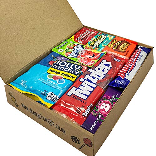 Cesta con American Candy | Caja de caramelos y Chucherias Americanas | Surtido de 18 artículos incluido Reeses, Baby Ruth, Nerds, Hersheys| Golosinas para Navidad Reyes o para regalo