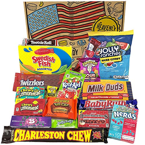 Cesta con American Candy | Caja de caramelos y Chucherias Americanas | Surtido de 18 artículos incluido Reeses, Baby Ruth, Nerds, Hersheys| Golosinas para Navidad Reyes o para regalo