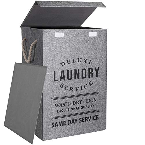 Cestas de lavandería con tapas Cestas de lino grandes de 85L para dormitorio Baño Almacenamiento Cestas de ropa plegables y portátiles Papelera para juguetes Organización de ropa(Gris claro 02)