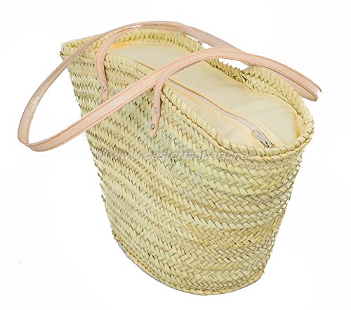 Cesteria Aparici - Capazo de Palma con Asas Bandolera. Cierre Tela en Surtido de Colores (55x28x35, Tela Beige)