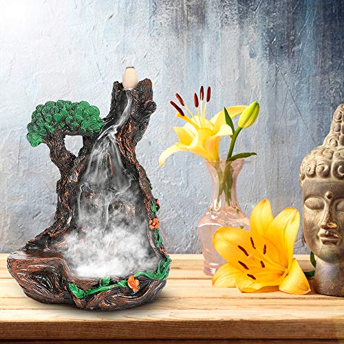 CestMall Cascada Monje Quemador de Incienso de reflujo Torre de montaña Sostenedores de Incienso con 50 Conos de Incienso de Incienso para el hogar Oficina Yoga Aromaterapia