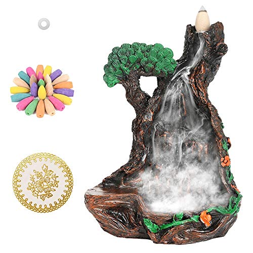 CestMall Cascada Monje Quemador de Incienso de reflujo Torre de montaña Sostenedores de Incienso con 50 Conos de Incienso de Incienso para el hogar Oficina Yoga Aromaterapia