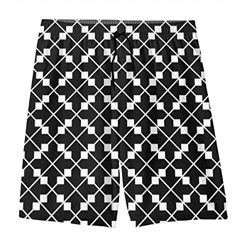 CGHD Bañador de Cuadros en Blanco y Negro para Adolescentes Shorts de Playa de Secado rápido con Bolsillos Laterales