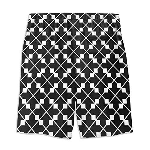 CGHD Bañador de Cuadros en Blanco y Negro para Adolescentes Shorts de Playa de Secado rápido con Bolsillos Laterales