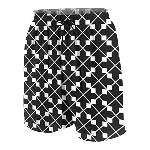 CGHD Bañador de Cuadros en Blanco y Negro para Adolescentes Shorts de Playa de Secado rápido con Bolsillos Laterales