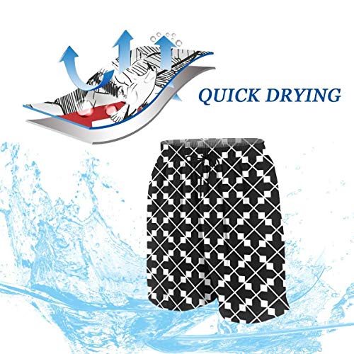 CGHD Bañador de Cuadros en Blanco y Negro para Adolescentes Shorts de Playa de Secado rápido con Bolsillos Laterales