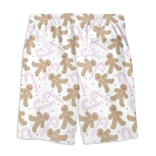CGHD Gingerbread Girl Pink Candy Cane Swim Trunks para Adolescentes Shorts de Playa de Secado rápido con Bolsillos Laterales