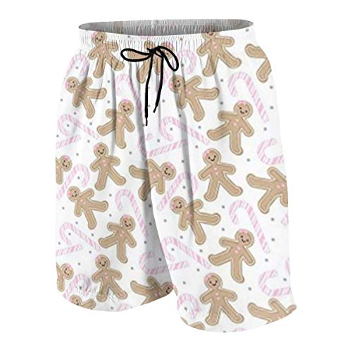 CGHD Gingerbread Girl Pink Candy Cane Swim Trunks para Adolescentes Shorts de Playa de Secado rápido con Bolsillos Laterales
