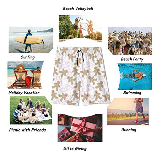 CGHD Gingerbread Girl Pink Candy Cane Swim Trunks para Adolescentes Shorts de Playa de Secado rápido con Bolsillos Laterales