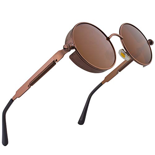 CGID E72 Steampunk estilo retro inspirado círculo metálico redondo gafas de sol polarizadas para hombres