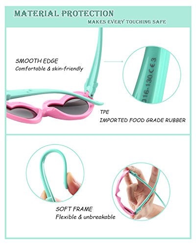 CGID gafas de sol polarizadas de goma suaves en forma de corazón con marco flexible 100% Protección UV400 para niños de 3-10 años, K78