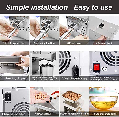 CGOLDENWAL Prensa de Aceite Electrónica 1500W Acero Inoxidable Máquina de Prensa de Aceite丨Prensa Fría & Caliente丨para coco lino cáñamo kiwi lino cacahuetes丨Certificado CE 220V