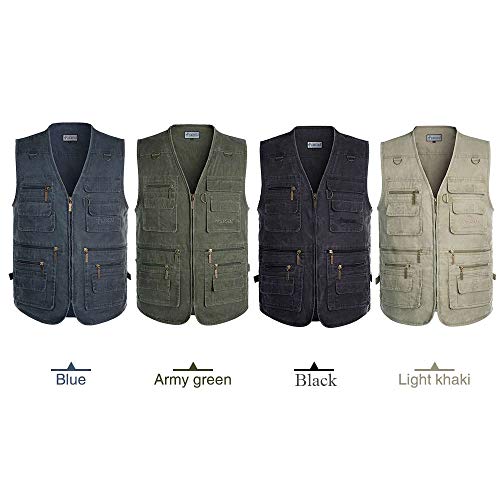 Chaleco de trabajo multifunción para pesca al aire libre, chaleco sin mangas, con cremallera, varios bolsillos, caza, senderismo, montañismo, pesca, hombre, mujer, color Ejercito Verde, tamaño 5XL