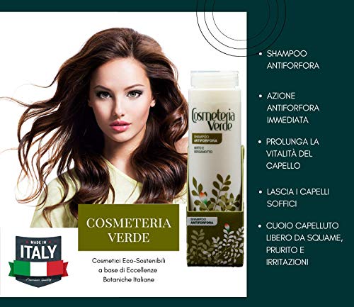 Champú Anticaspa Cosmeteria Verde - Champú anticaspa con acción inmediata, basados en extractos de Mirto y Bergamota de las poderosas virtudes anticaspa, calmantes y reforzantes.
