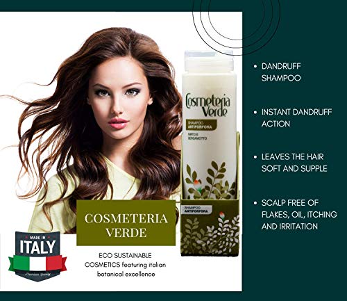 Champú Anticaspa Cosmeteria Verde - Champú anticaspa con acción inmediata, basados en extractos de Mirto y Bergamota de las poderosas virtudes anticaspa, calmantes y reforzantes.