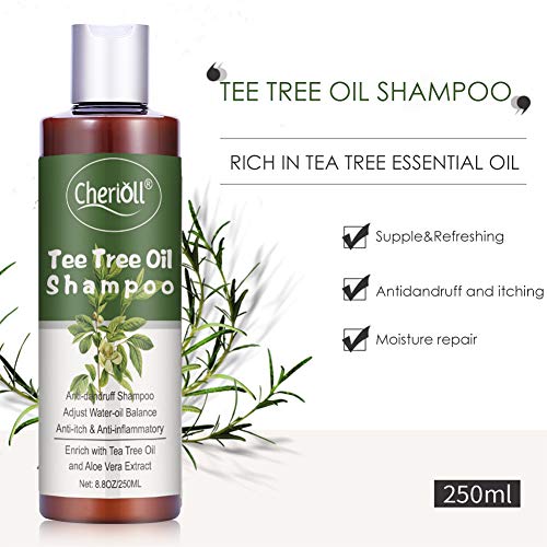 Champú de árbol de té, Champú AntiCaspa de Aceite de Arbol de Te, limpieza profunda de caspa, El cuero cabelludo seco y el cabello con picazó