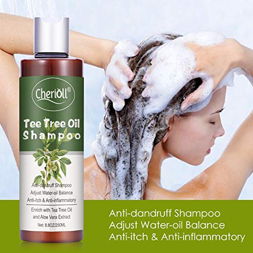 Champú de árbol de té, Champú AntiCaspa de Aceite de Arbol de Te, limpieza profunda de caspa, El cuero cabelludo seco y el cabello con picazó