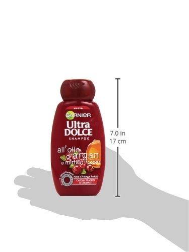 Champú Garnier Ultra Dolce con aceite de argán y arándano rojo, para cabello tratado o teñido, 250 ml