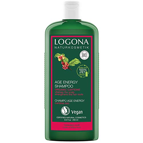 Champú natural Age Energy de Logona, de biocafeína, eficaz contra la caída del cabello, fortalece el cabello fino y sin fuerza, proporciona energía y fuerza para el cabello fortalecido, vegano, 250 ml