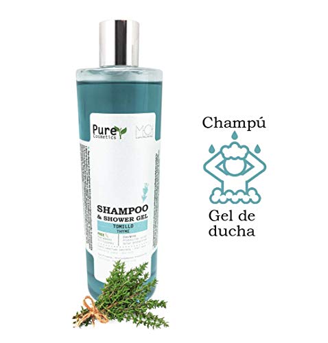 Champú y gel de ducha natural Pure Cosmetics TOMILLO con protección solar sin parabenos 500ml. M.O.I. HairCare