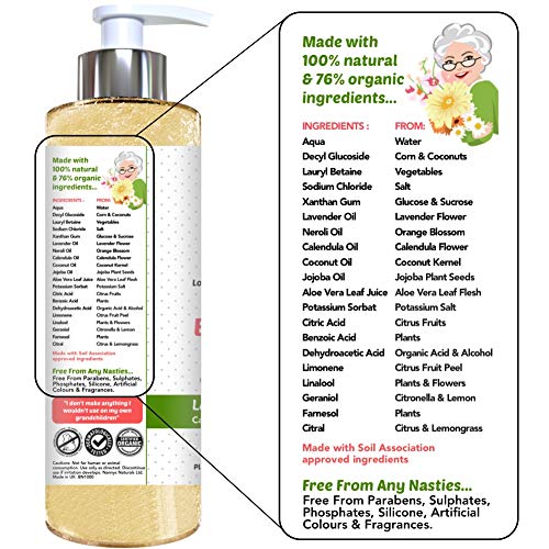 Champú y gel para el cuerpo para bebés completamente natural y orgánico | Lavanda y flor de azahar | Jabón 100% natural y 76% orgánico para bebés y niños