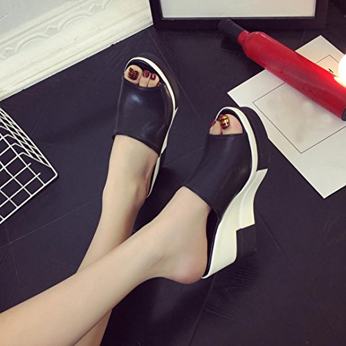 Chanclas Mujer Sandalias Romanas Zapatos de Mujer de Verano Zapatillas Peep-Toe niña Chanclas de Damas Zapatos de Playa (Negro, 36)