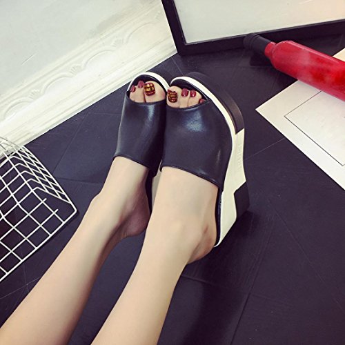 Chanclas Mujer Sandalias Romanas Zapatos de Mujer de Verano Zapatillas Peep-Toe niña Chanclas de Damas Zapatos de Playa (Negro, 36)