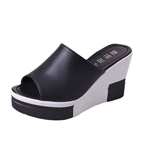 Chanclas Mujer Sandalias Romanas Zapatos de Mujer de Verano Zapatillas Peep-Toe niña Chanclas de Damas Zapatos de Playa (Negro, 36)