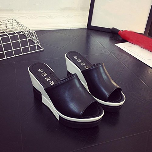 Chanclas Mujer Sandalias Romanas Zapatos de Mujer de Verano Zapatillas Peep-Toe niña Chanclas de Damas Zapatos de Playa (Negro, 36)