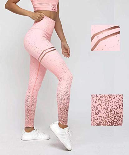 chaochao Pantalones Deportivo para Mujer Largos Pantalones Deportes para Yoga Pantalón Elástico Leggins Ajustados con Brillos para Yoga Deporte Entrenamiento (Rosa, S)