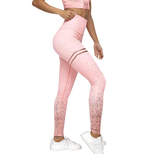 chaochao Pantalones Deportivo para Mujer Largos Pantalones Deportes para Yoga Pantalón Elástico Leggins Ajustados con Brillos para Yoga Deporte Entrenamiento (Rosa, S)