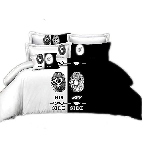 CHAOSE Juego de Sábanas Serie de Parejas Funda Nórdica de Algodón y poliéster 3 Piezas (1 Funda Nórdica + 2 Funda de Almohada 50x70cm) (Suyo y suya, (228 x 228cm+2/70x50cm) - Cama de 150/160)