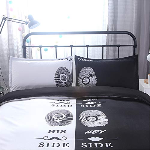 CHAOSE Juego de Sábanas Serie de Parejas Funda Nórdica de Algodón y poliéster 3 Piezas (1 Funda Nórdica + 2 Funda de Almohada 50x70cm) (Suyo y suya, (228 x 228cm+2/70x50cm) - Cama de 150/160)