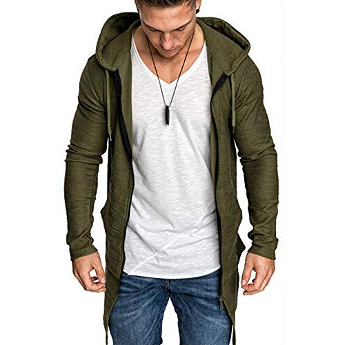 Chaqueta de Manga Larga para Hombre, con Capucha, para otoño e Invierno Verde Ejercito Verde M