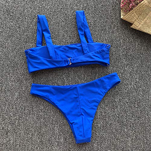 Charm4you Biquini de Playa,Traje de baño Sexy de Color Puro para Mujer Traje de baño Bikini Dividido-Azul_S,Bra Trajes de baño Dos Piezas