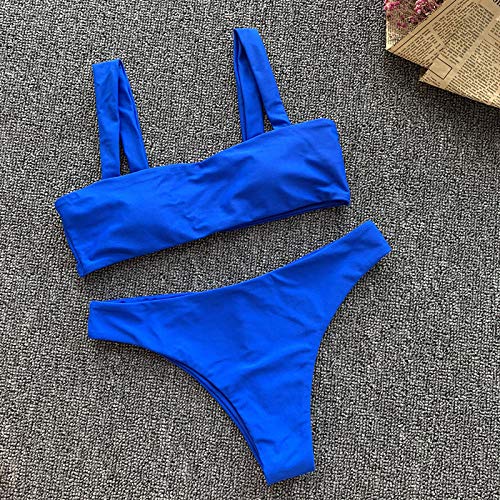 Charm4you Biquini de Playa,Traje de baño Sexy de Color Puro para Mujer Traje de baño Bikini Dividido-Azul_S,Bra Trajes de baño Dos Piezas