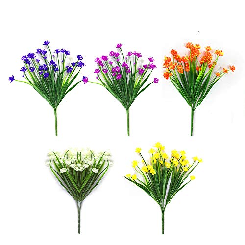 CHBOP Flores Artificiales Falsas 5 Paquetes de 5 Colores al Aire Libre Resistente a los Rayos UV arbustos Plantas Interior Exterior Jardinera decoración de jardín en casa