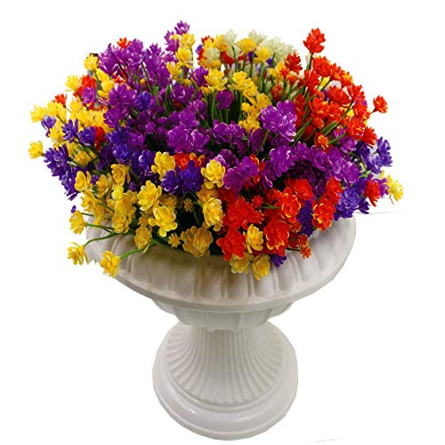 CHBOP Flores Artificiales Falsas 5 Paquetes de 5 Colores al Aire Libre Resistente a los Rayos UV arbustos Plantas Interior Exterior Jardinera decoración de jardín en casa