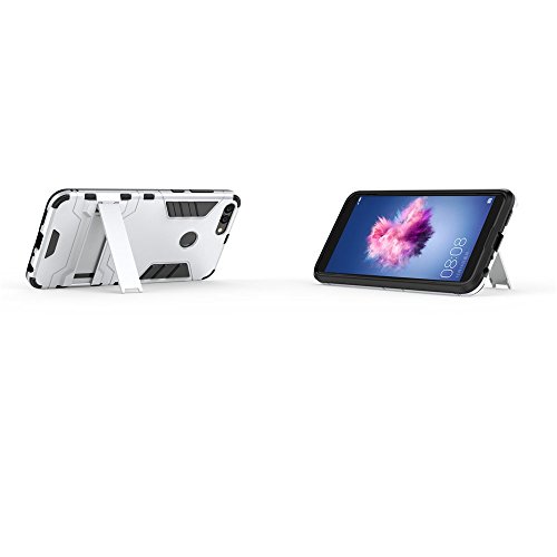 CHcase Huawei P Smart Funda, 2in1 Armadura Combinación A Prueba de Choques Heavy Duty Escudo Cáscara Dura PC + Suave TPU Silicona Rubber Case Cover con Soporte para Huawei P Smart -Silver