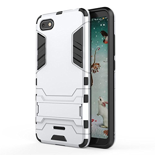 CHcase Xiaomi Redmi 6A Funda, 2in1 Armadura Combinación A Prueba de Choques Heavy Duty Escudo Cáscara Dura PC + Suave TPU Silicona Rubber Case Cover con Soporte para Xiaomi Redmi 6A -Silver