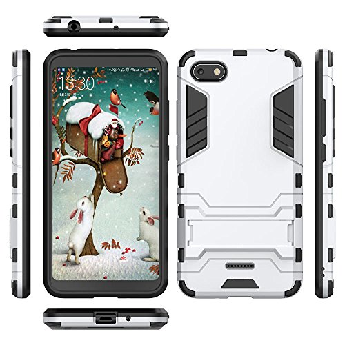 CHcase Xiaomi Redmi 6A Funda, 2in1 Armadura Combinación A Prueba de Choques Heavy Duty Escudo Cáscara Dura PC + Suave TPU Silicona Rubber Case Cover con Soporte para Xiaomi Redmi 6A -Silver